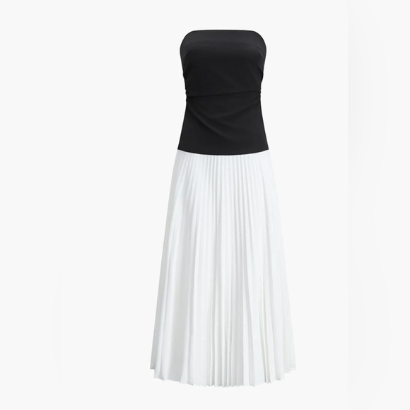 Commense Sleeveless Pleated Skirt Long Bandeau Dress Black and White Size M NEW - Picture 3 of 11